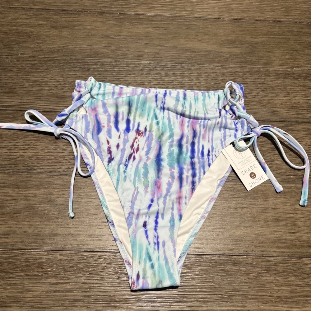Shade & Shore High Rise Pastel Tie-Dye Side Tie Bikini Bottoms Small